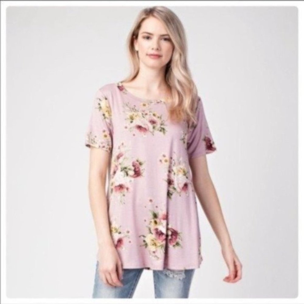 25% OFF BUNDLES💖 Pink Floral Crew Neck Short Sleeve Top